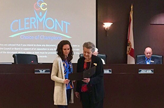 Beth Brick accepts safety proclamation from City of Clermont, FL