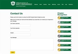 Contact us example webpage on ASSP chapter website