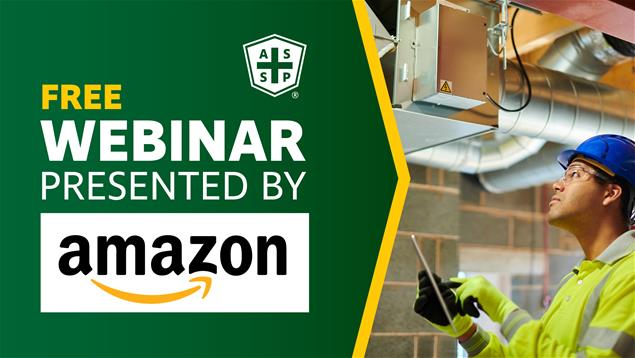 ASSP sponsored webinar template with Amazon logo and warehouse worker stock image