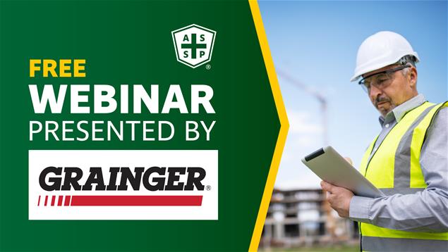 ASSP sponsored webinar template with Grainger logo and a construction worker stock image
