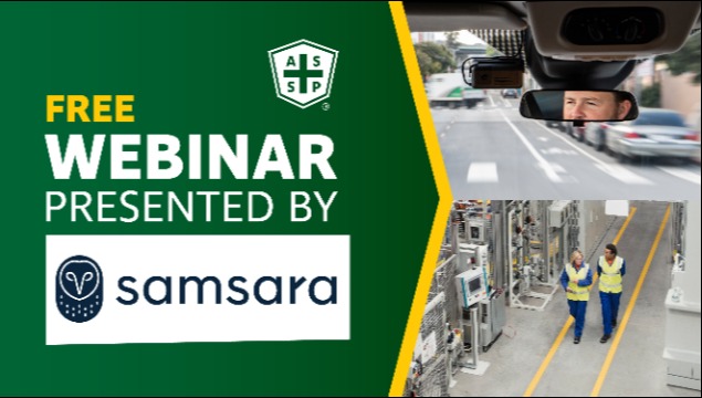 ASSP sponsored webinar template with Samsara logo and stock images of driver and workers