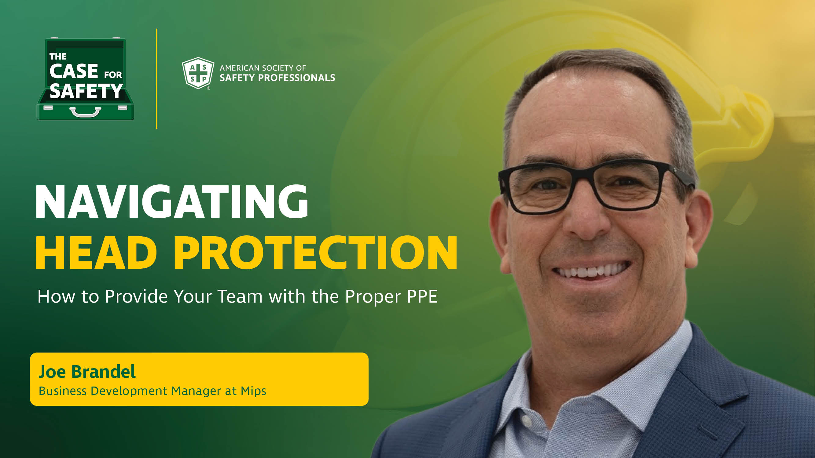 Promotional graphic titled "Navigating Head Protection: How to Provide Your Team with the Proper PPE." The background includes a faded image of a safety helmet.